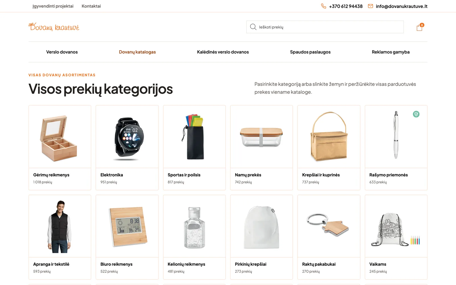 „Dovanukrautuve.lt“ dovanų katalogas su prekių kategorijomis