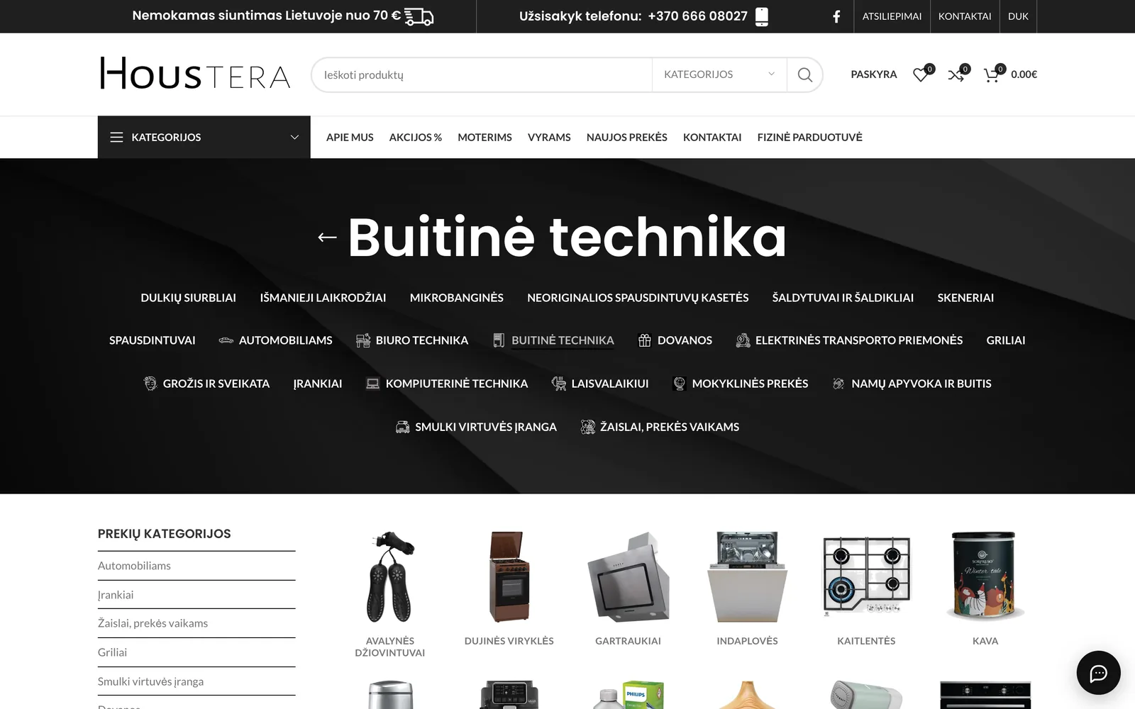 „Houstera.lt“ buitinės technikos kategorija: pakategorės ir prekių sąrašas