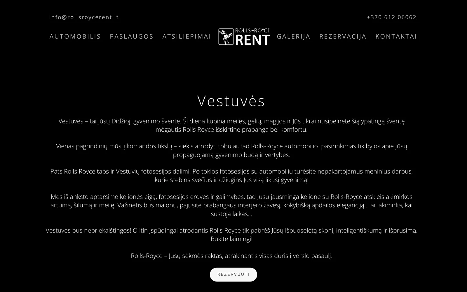 „Rolls-Royce Rent“ vestuvių paslaugos puslapis